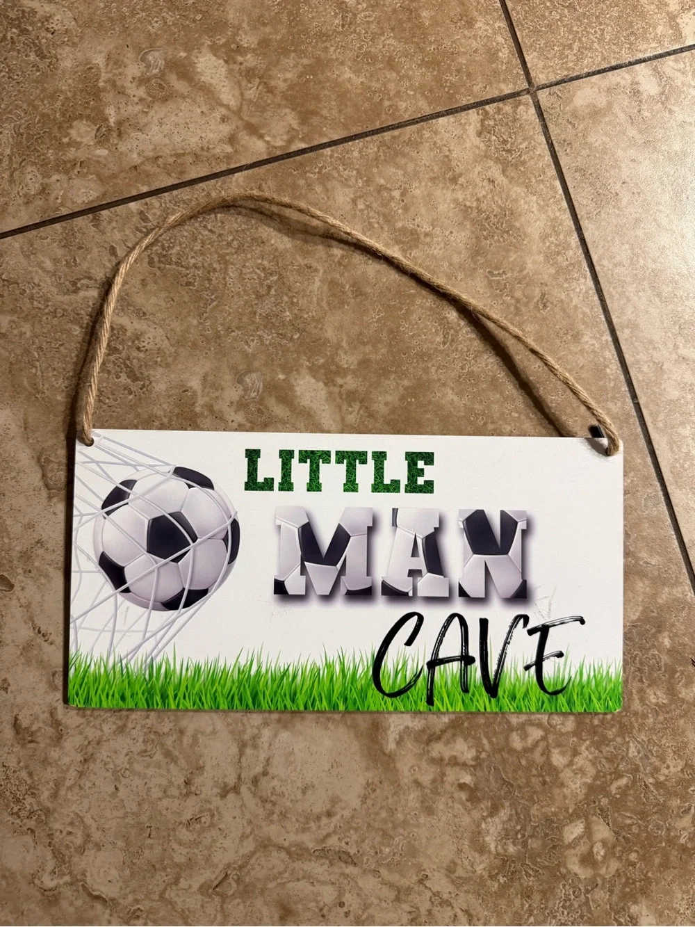 Little Man Cave Soccer Wall Sign - White & Green